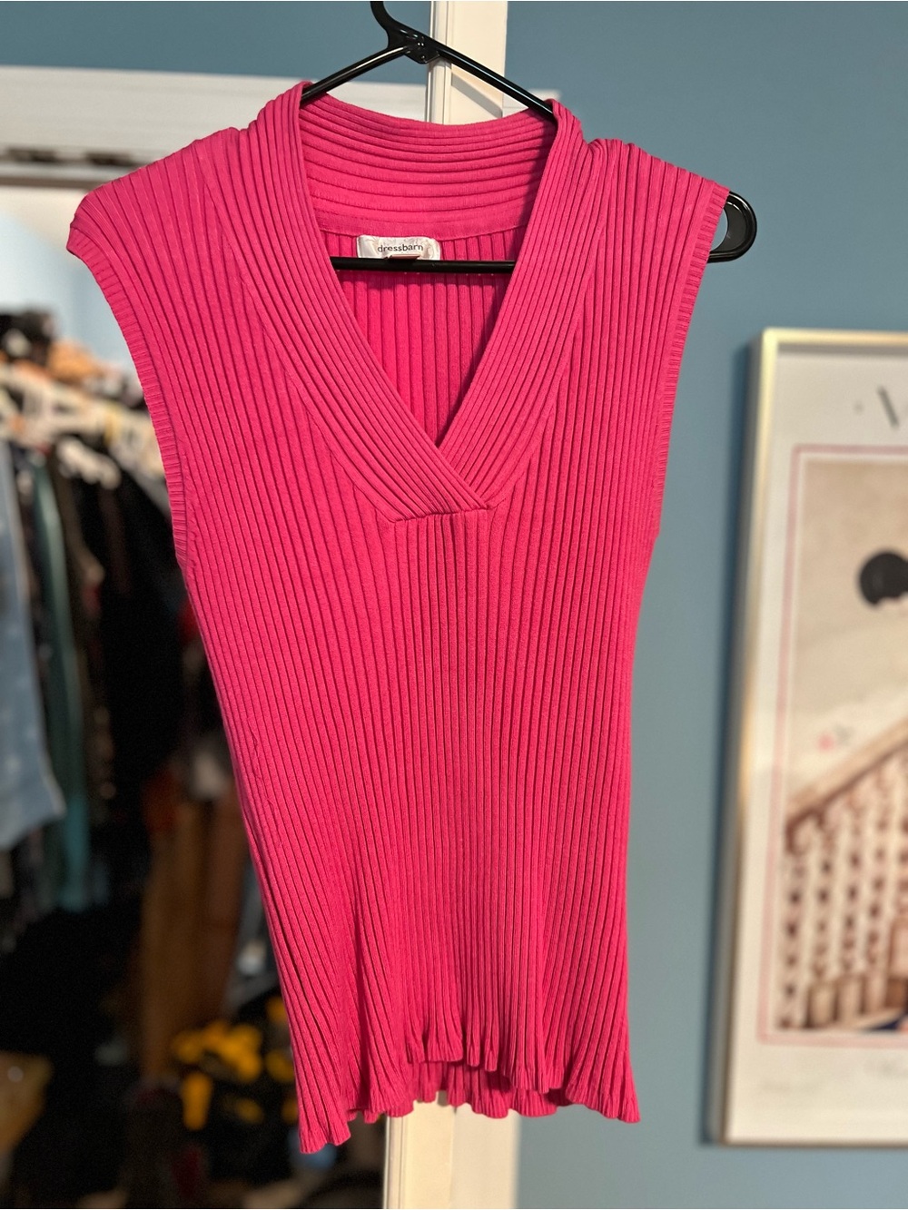 Dress Barn Fuchsia Ribbed V-Neck Sweater Tank